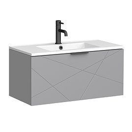Voyage Wall Hung Vanity - 800mm Cool Grey with Matt Black Handle