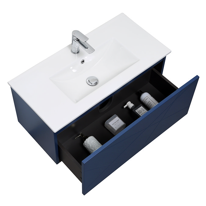 Voyage Wall Hung Vanity - 800mm Indigo Blue with Chrome Handle