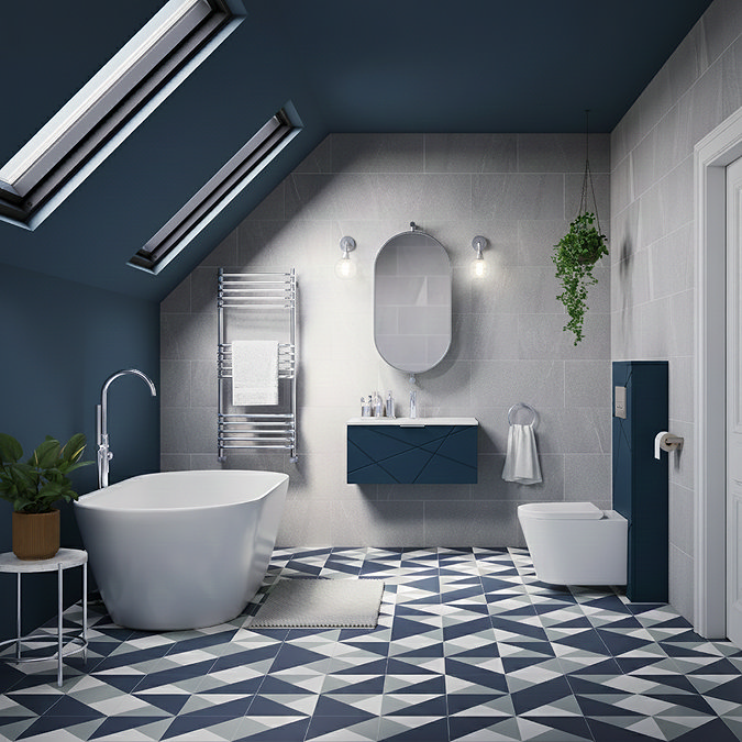 Voyage Wall Hung Vanity - 800mm Indigo Blue with Chrome Handle