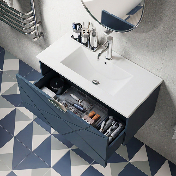 Voyage Wall Hung Vanity - 800mm Indigo Blue with Chrome Handle
