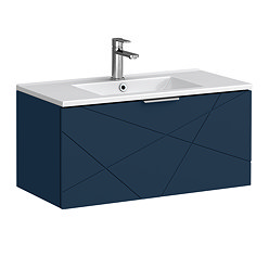 Voyage Wall Hung Vanity - 800mm Indigo Blue with Chrome Handle
