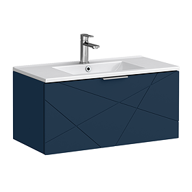 Voyage Wall Hung Vanity - 800mm Indigo Blue with Chrome Handle