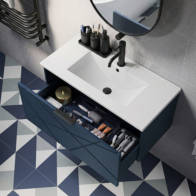 Voyage Wall Hung Vanity - 800mm Indigo Blue with Matt Back Handle