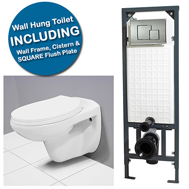Wall Hung Toilet with Cistern Frame & Square Flush Plate Profile Large Image