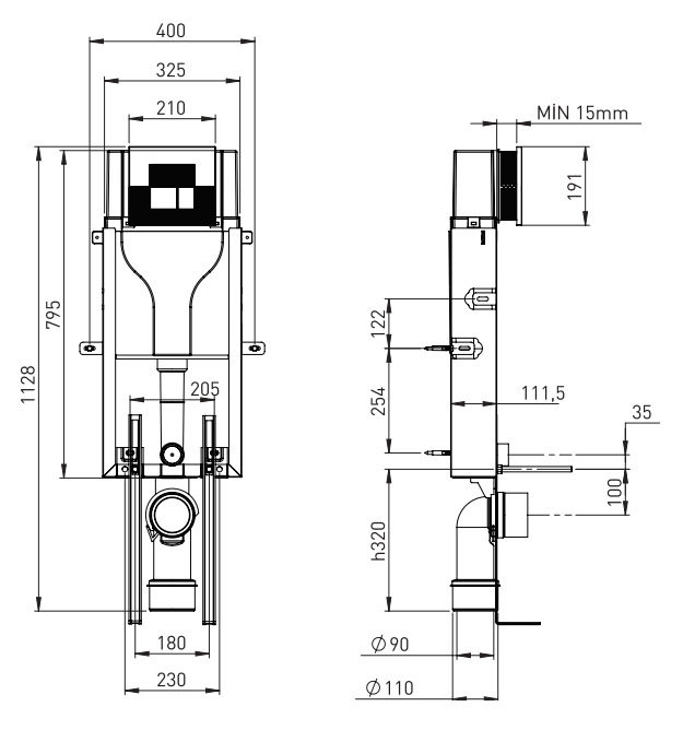 Wall Hung Toilet with Dual Flush Concealed WC Cistern & Wall Hung Frame
