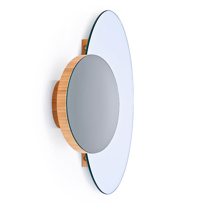Wall Mounted Round Mirror with Magnifying Mirror Bamboo  Profile Large Image