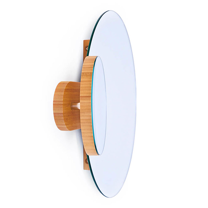 Wall Mounted Round Mirror with Magnifying Mirror Bamboo  Standard Large Image