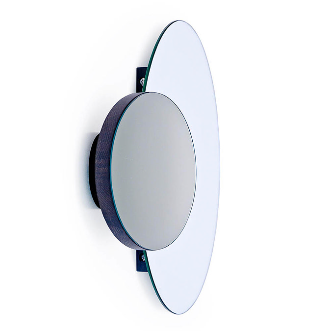 Wall Mounted Round Mirror with Magnifying Mirror Dark Oak Profile Large Image