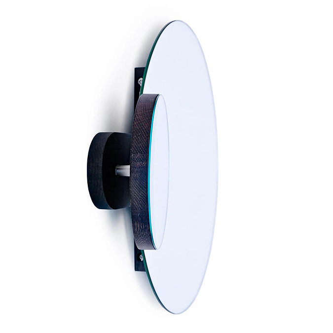 Wall Mounted Round Mirror with Magnifying Mirror Dark Oak Standard Large Image