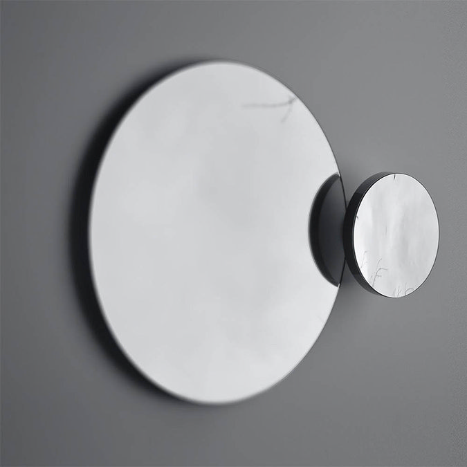 Wall Mounted Round Mirror with Magnifying Mirror Dark Oak In Bathroom Large Image