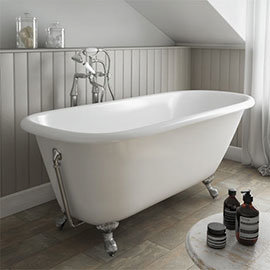 Wandsworth 1680 x 770mm Single Ended Roll Top Cast Iron Bath with Chrome Feet Medium Image
