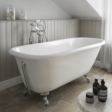 Wandsworth 1680 x 770mm Single Ended Roll Top Cast Iron Bath + Chrome Feet  Profile Large Image