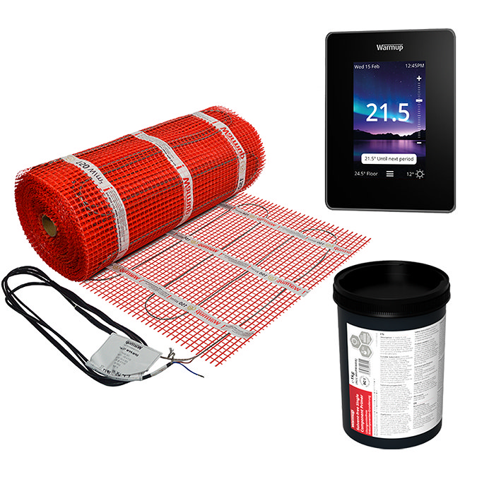 Warmup 150W StickyMat Underfloor Heating Kit with 7iE WiFi Thermostat - Onyx Black