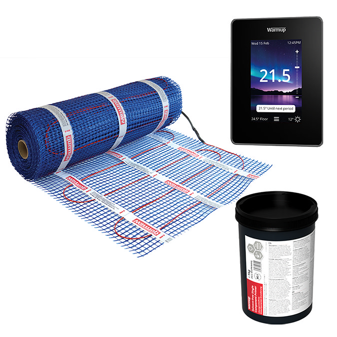 Warmup 200W StickyMat Underfloor Heating Kit with 7iE WiFi Thermostat - Onyx Black