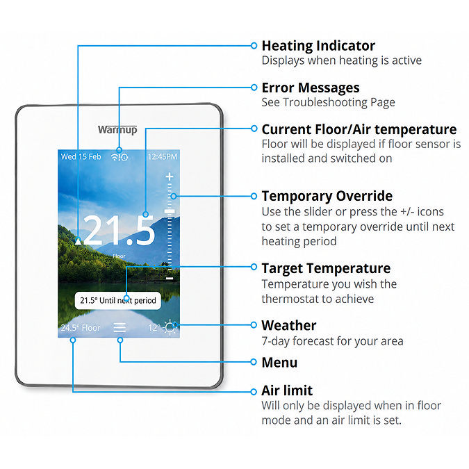 Warmup 7iE WiFi Underfloor Heating Thermostat - Bright Porcelain