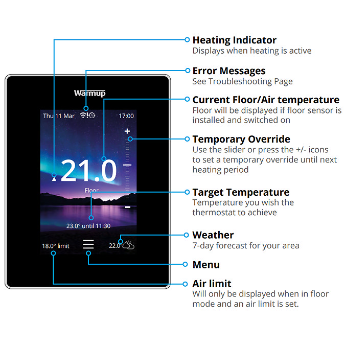 Warmup 7iE WiFi Underfloor Heating Thermostat - Onyx Black