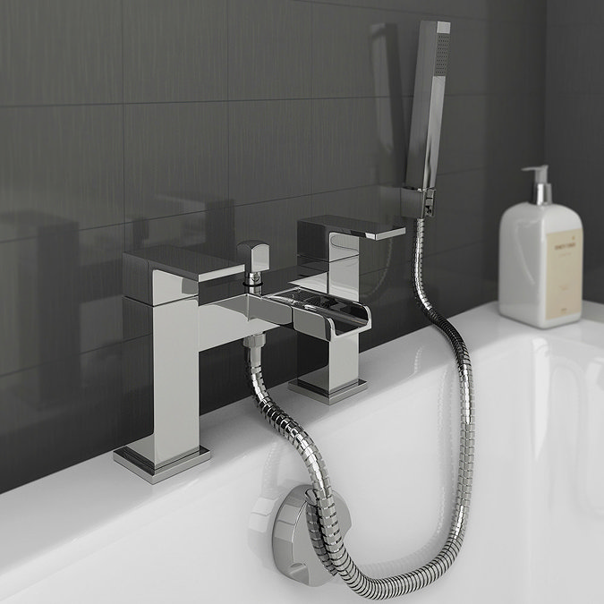 Plaza Waterfall Bath Shower Mixer Taps + Shower Kit - Chrome Profile Large Image