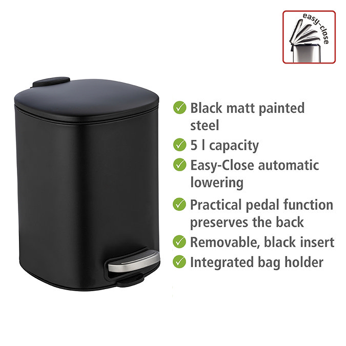 Wenko Alassio 5L Pedal Bin - Black