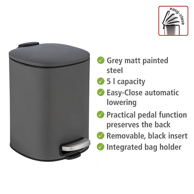 Wenko Alassio 5L Pedal Bin - Grey