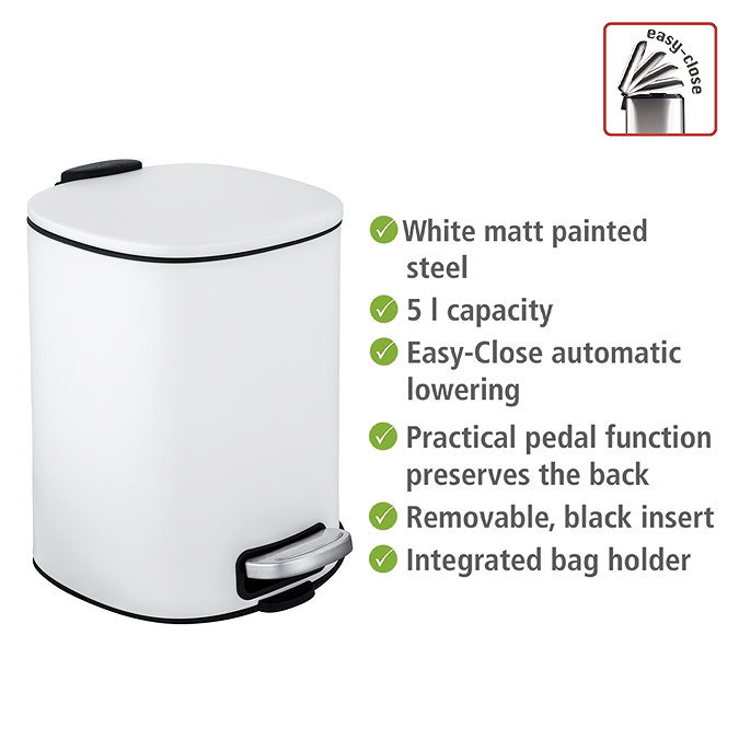 Wenko Alassio 5L Pedal Bin - White