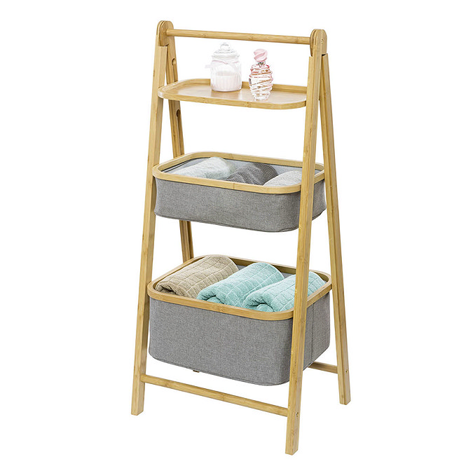 Wenko Bahari Bamboo Foldable Shelf Unit with 2 Baskets - 62214100 Large Image