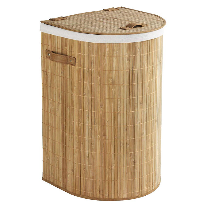 Wenko Bamboo Back To Wall Laundry Bin - 62015100 Profile Large Image