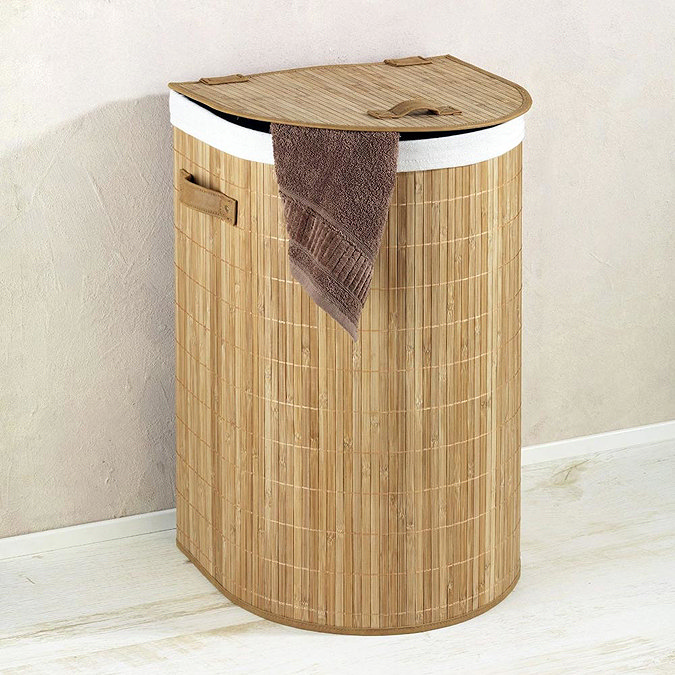 Wenko Bamboo Back To Wall Laundry Bin - 62015100 Large Image