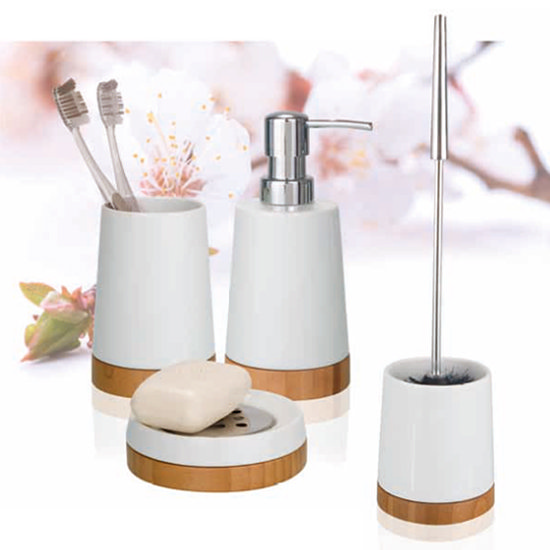 Wenko Bamboo Ceramic Bathroom Accessories Set Profile Large Image