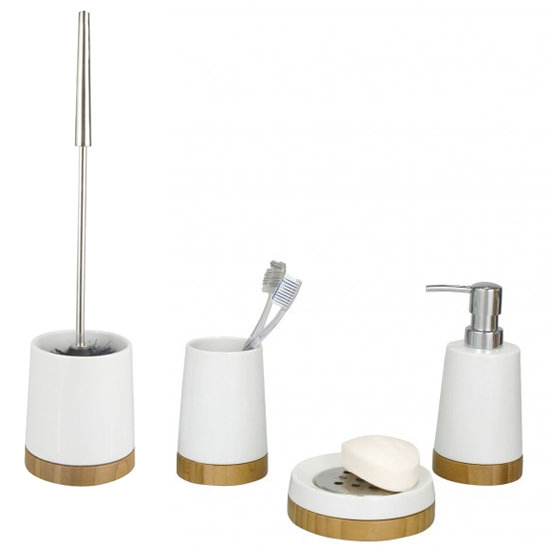 Wenko Bamboo Ceramic Bathroom Accessories Set Large Image
