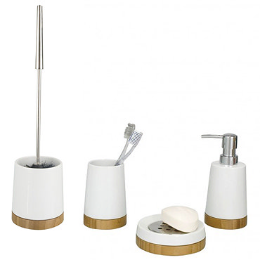 Wenko Bamboo Ceramic Bathroom Accessories Set Profile Large Image