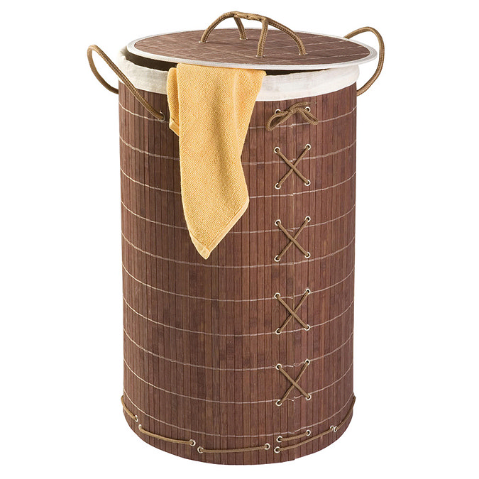 Wenko Bamboo Laundry Bin - Dark Brown - 17771100 Large Image