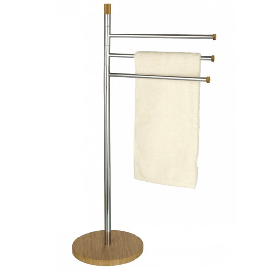 Wenko Bamboo Towel and Clothes Stand - Chrome/Wood - 17645100 Large Image
