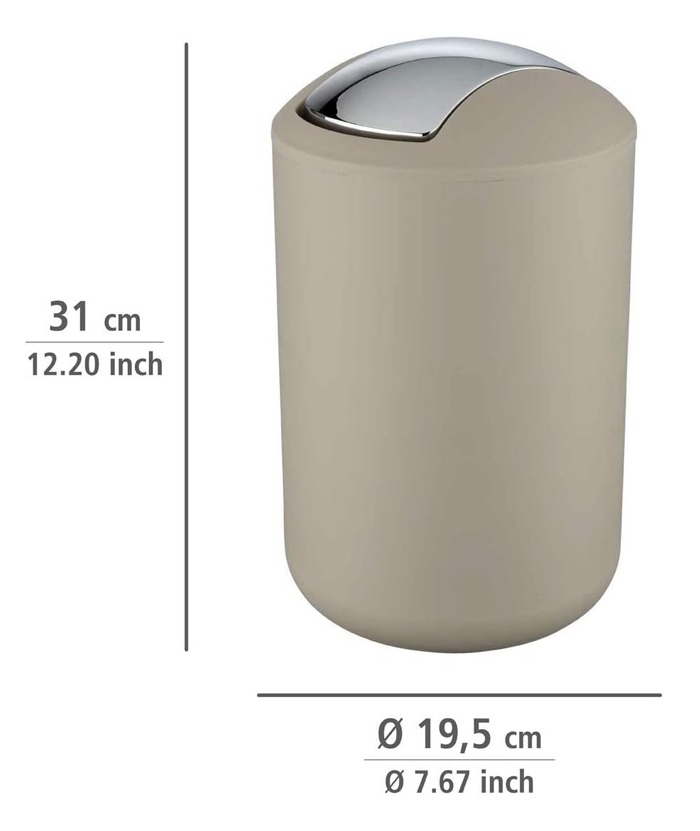 Wenko Brasil 6.5L Swing Cover Bin - Taupe