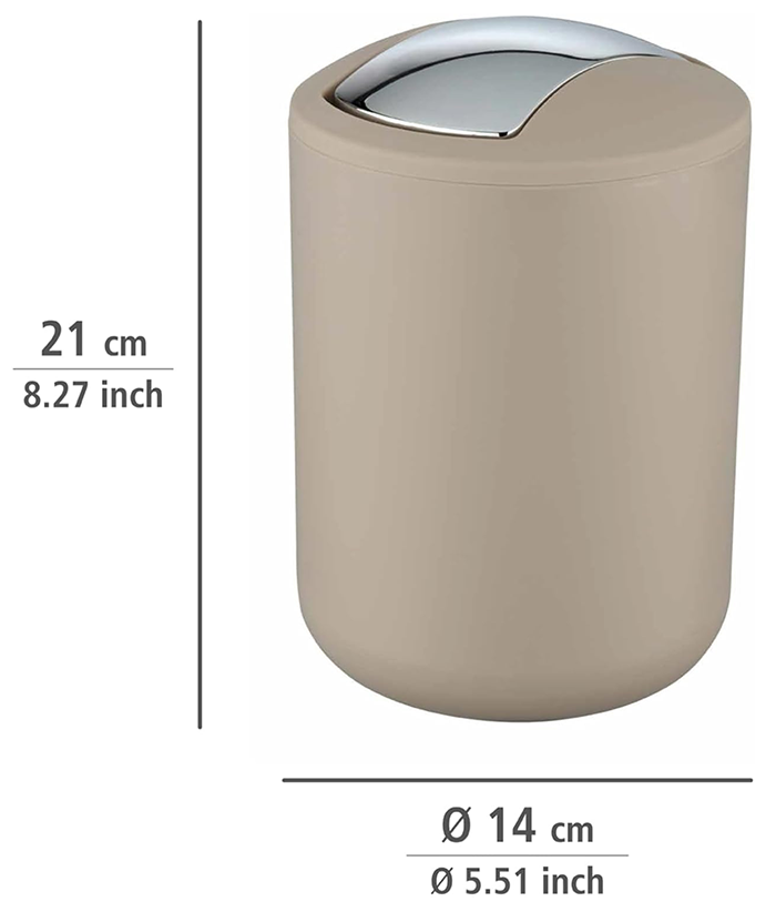 Wenko Brasil 2L Swing Cover Bin - Taupe Small - 2 Litre