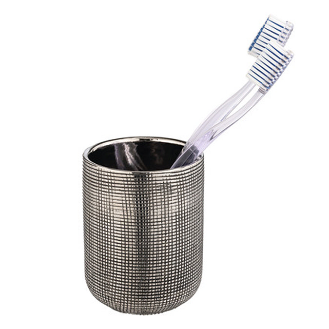 Wenko Ceramic Toothbrush Holder - Rivara Silver