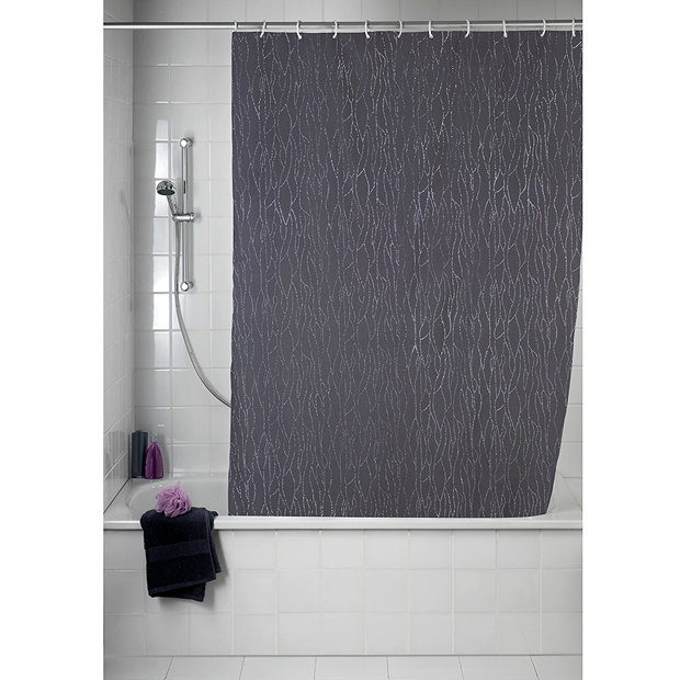 Wenko Deluxe Grey Polyester Shower Curtain Victorian Plumbing.co.uk
