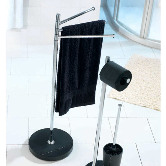 Wenko Diamond Towel and Clothes Stand - Chrome/Black - 18766100 Feature Large Image