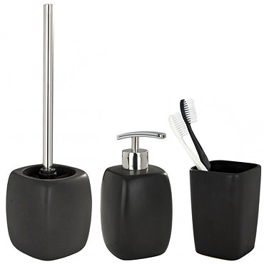 Wenko Faro Ceramic Bathroom Accessories Set - Black Profile Large Image