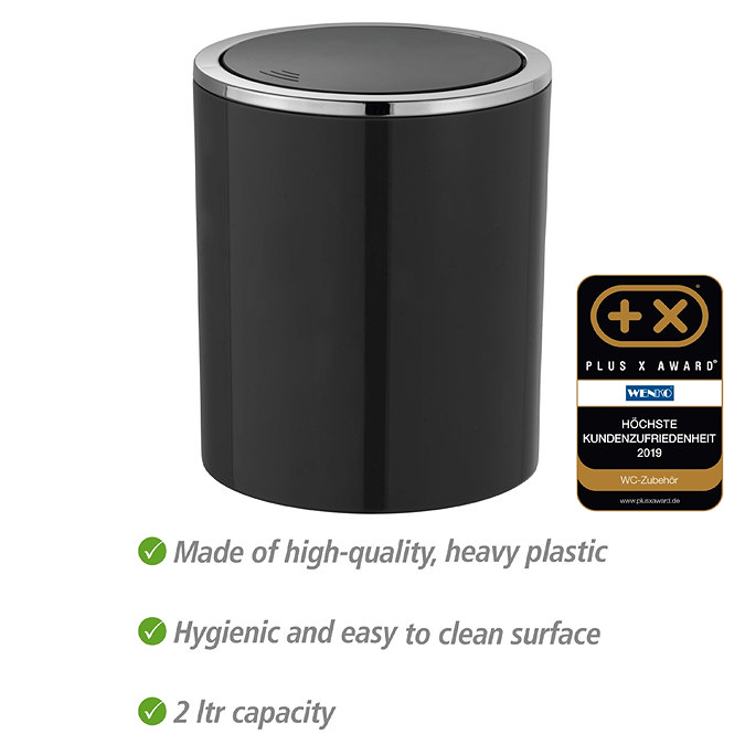 Wenko Inca 2 Litre Swing Cover Bin - Black