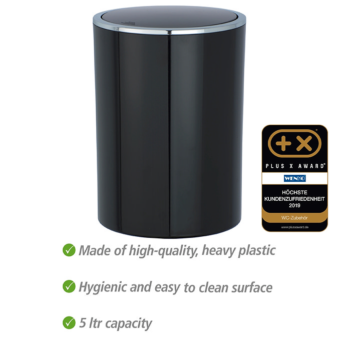 Wenko Inca 5 Litre Swing Cover Bin - Black