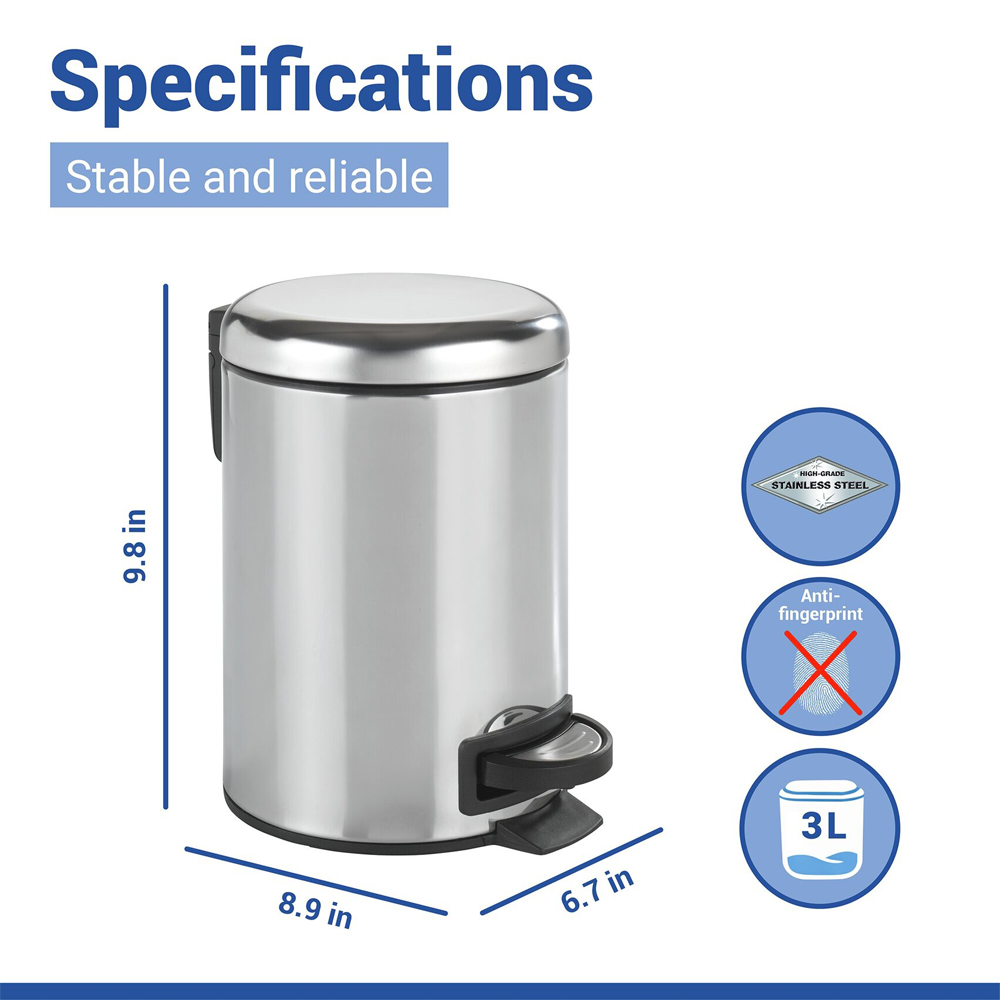 Wenko Leman 3 Litre Easy-Close Pedal Bin - Matt Stainless Steel