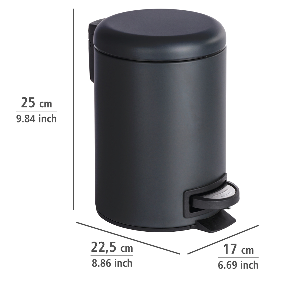 Wenko Leman Easy-Close 3L Matt Black Pedal Bin - 22143800