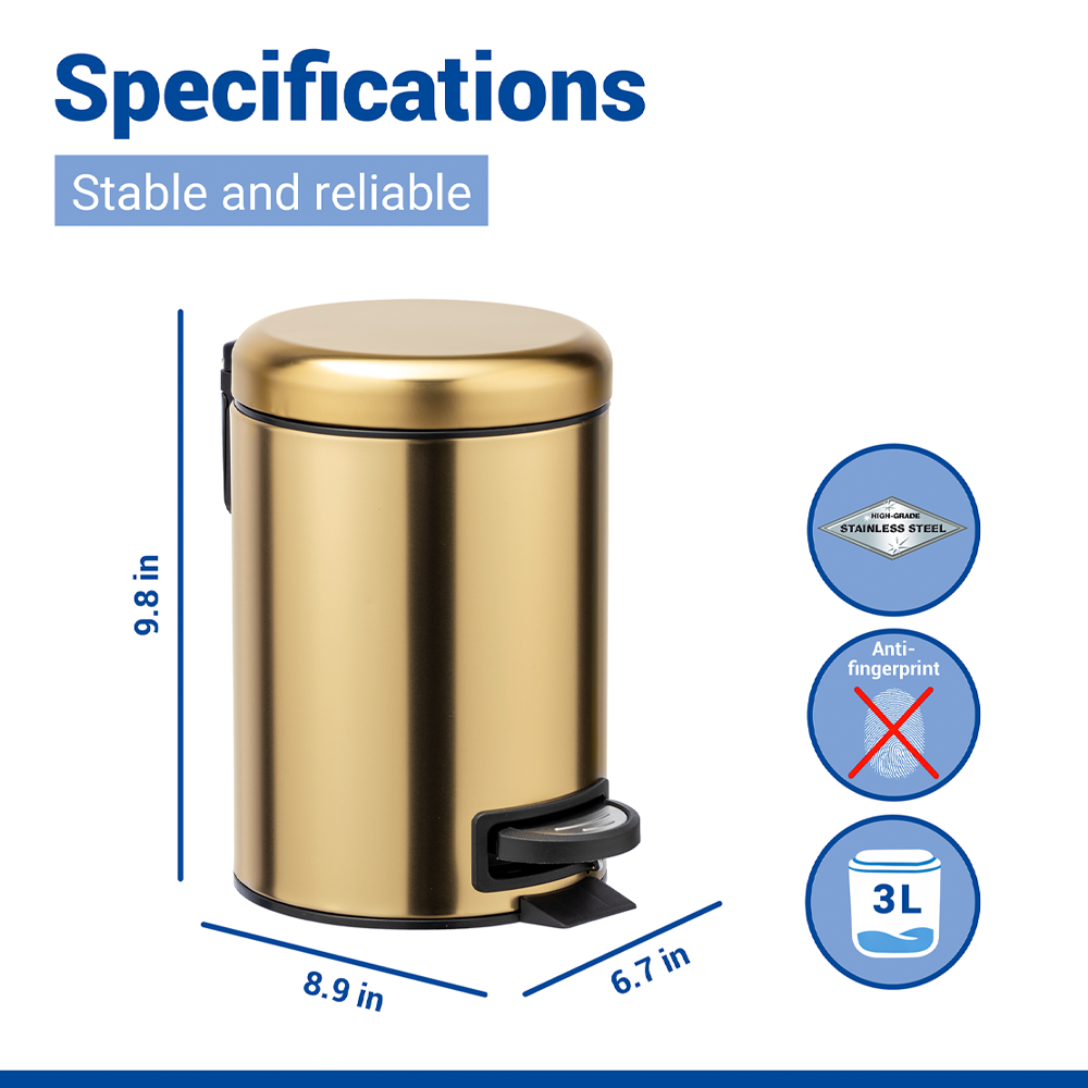Wenko Leman 3 Litre Pedal Bin - Matt Gold
