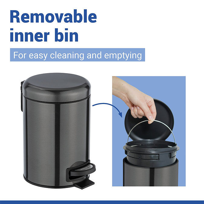 Wenko Leman 3 Litre Pedal Bin - Metallic Black