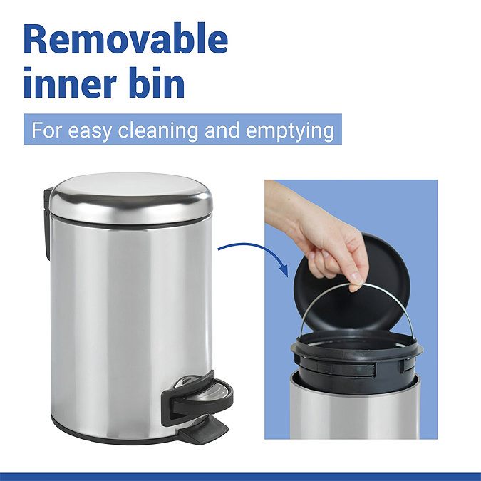 Wenko Leman 3 Litre Pedal Bin - Shiny Stainless Steel