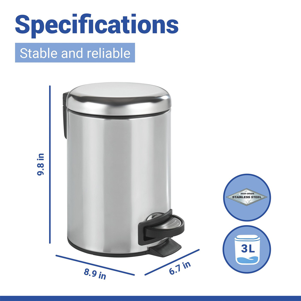 Wenko Leman 3 Litre Pedal Bin - Shiny Stainless Steel