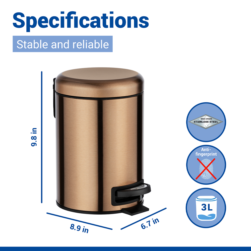 Wenko Leman 3L Pedal Bin - Metallic Copper