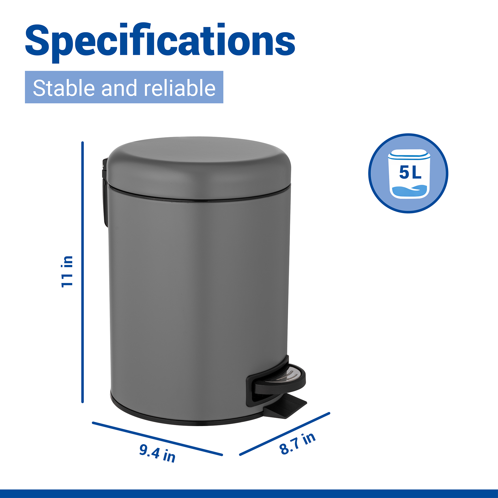 Wenko Leman 5 Litre Pedal Bin - Grey