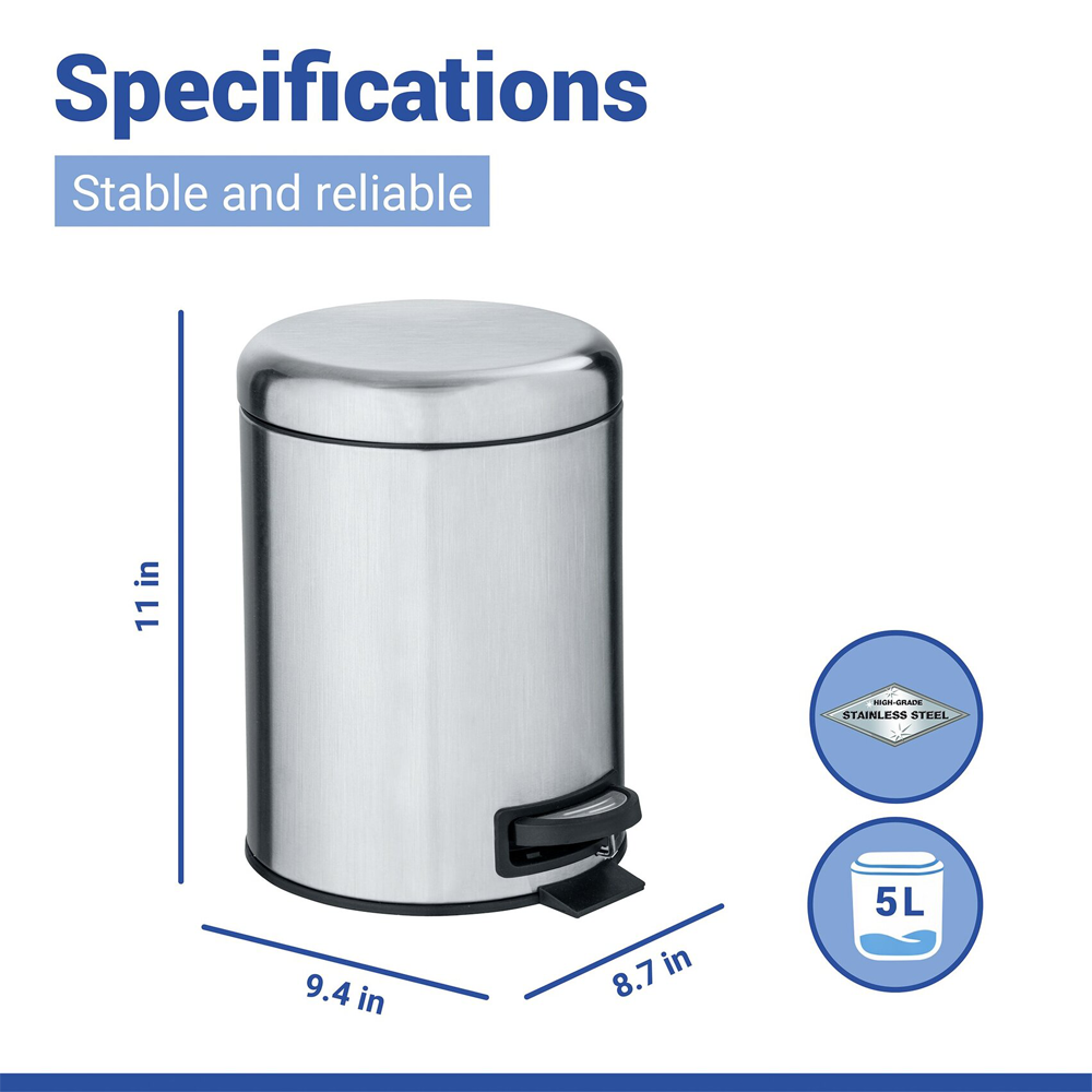 Wenko Leman 5 Litre Pedal Bin - Matt Stainless Steel