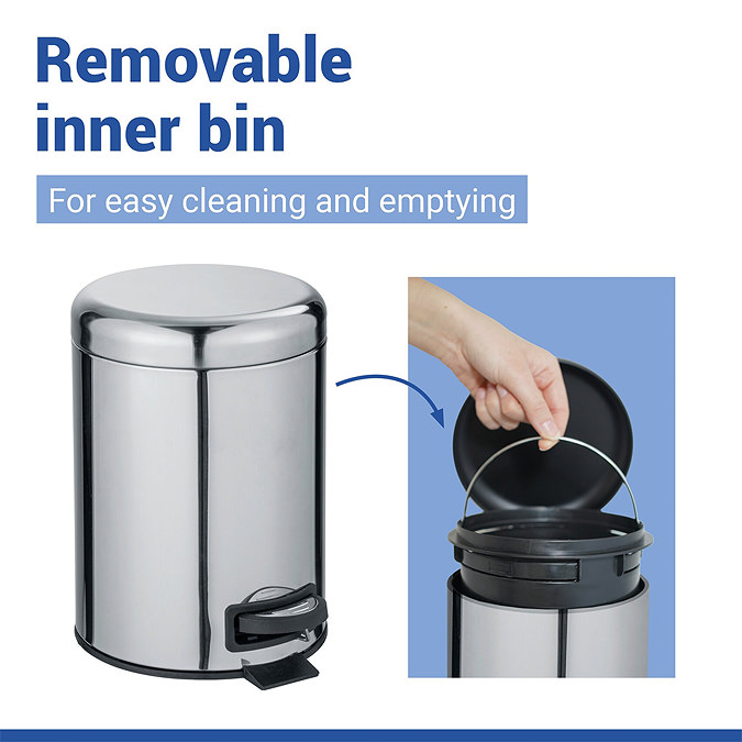 Wenko Leman 5 Litre Pedal Bin - Shiny Stainless Steel